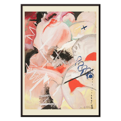 Abstract watercolor and dynamic abstract art poster titled Female Figure by Hilma af Klint and Wassily Kandinsky, with black aluminium frame on white background