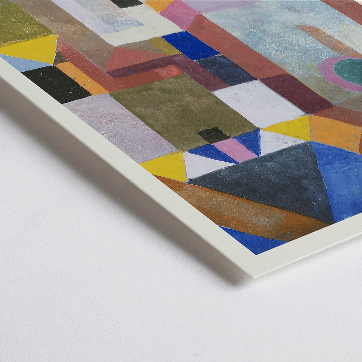 Closeup detail of Colorful abstract geometric art poster by Paul Klee titled Colorful Architecture featuring vibrant shapes and colors