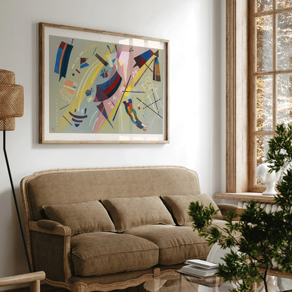 Abstract geometric shapes and vibrant colors inspired by Sans Titre by Wassily Kandinsky modern wall art decor poster, framed and displayed in home decor
