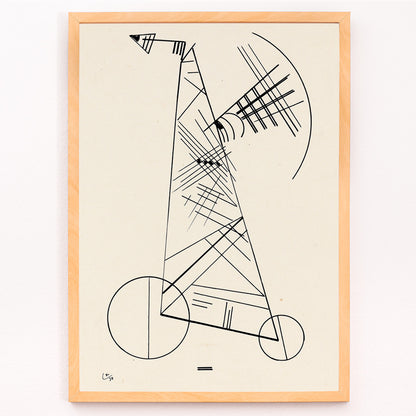 Closeup detail of Abstract black geometric line art on white by Wassily Kandinsky Ohne Titel modern wall decor poster