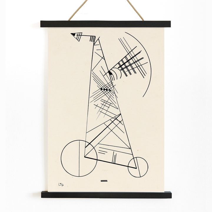 Abstract black geometric line art on white by Wassily Kandinsky Ohne Titel modern wall decor poster, with wooden magnetic frame on white background