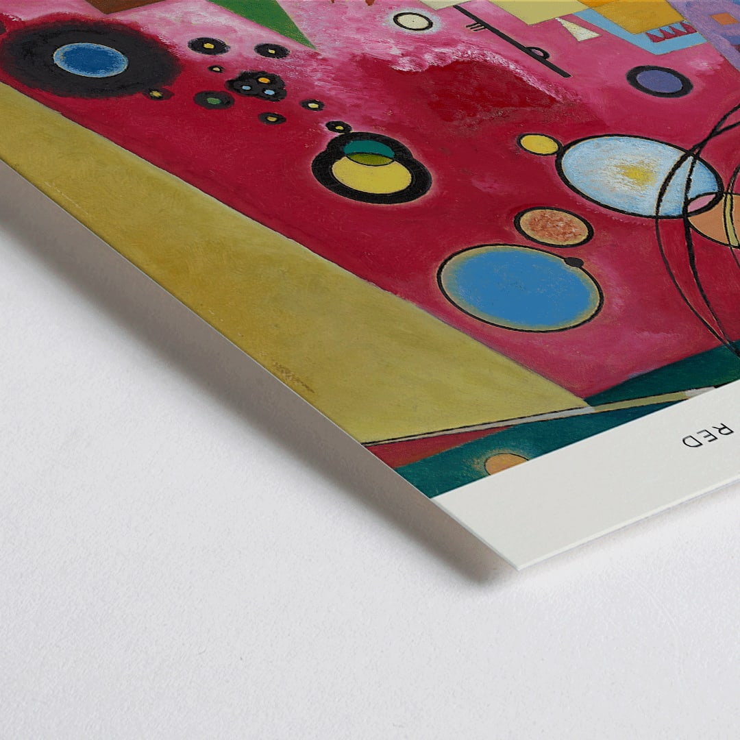 Closeup detail of Heavy Red by Wassily Kandinsky abstract geometric painting and poster with shapes and colors at Bauhaus Archiv Museum