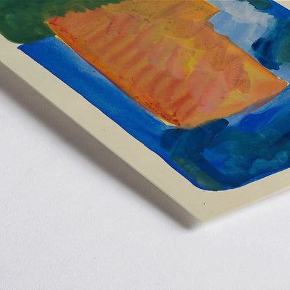 Closeup detail of Abstract painting with vibrant blue and orange hues by Karl Wiener titled Farbstudien 10 Blätter VI poster