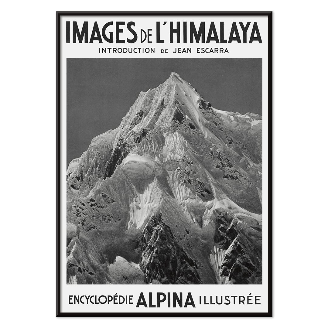Le Siniolchu peak viewed from Zemu Glacier by Vittorio Sella from Images de l Himalaya poster of the Himalayas, with black aluminium frame on white background