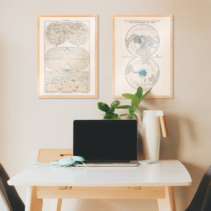 Vintage map of Mars illustration and scientific reference poster by Bibliographic institute of Liepzig, framed and displayed in home decor