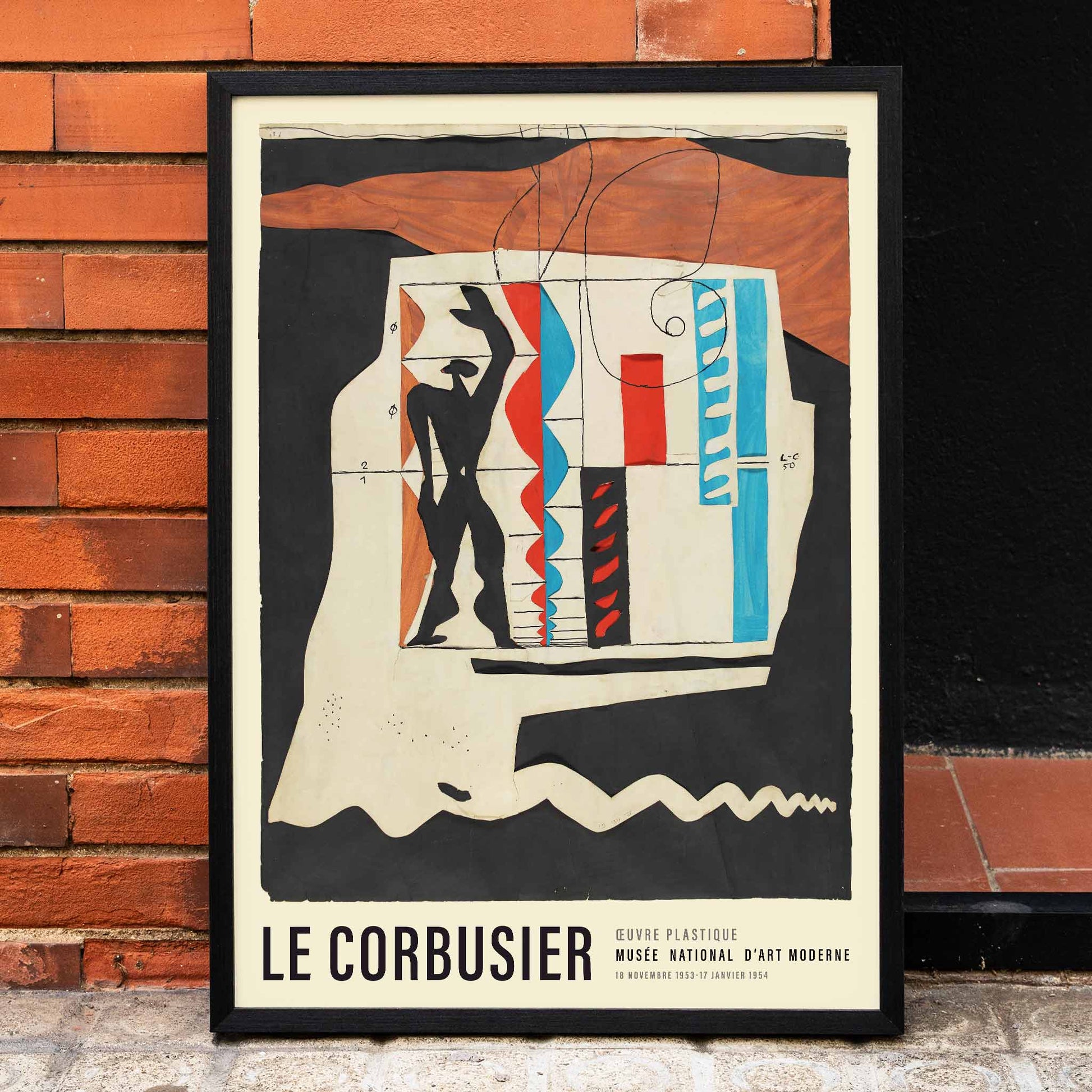 Abstract human figure and geometric shapes from Le Modulor by Le Corbusier poster wall decor, framed and displayed in home decor