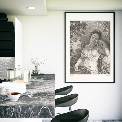 Sleeping Woman by Salvatore Tresca serene woman sleeping in a lush natural setting with flowers and wheat poster, framed and displayed in home decor